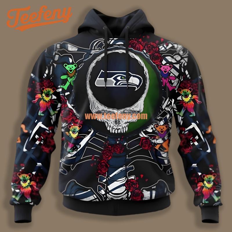Seattle Seahawks Grateful Dead Black Printed 3D Hoodie