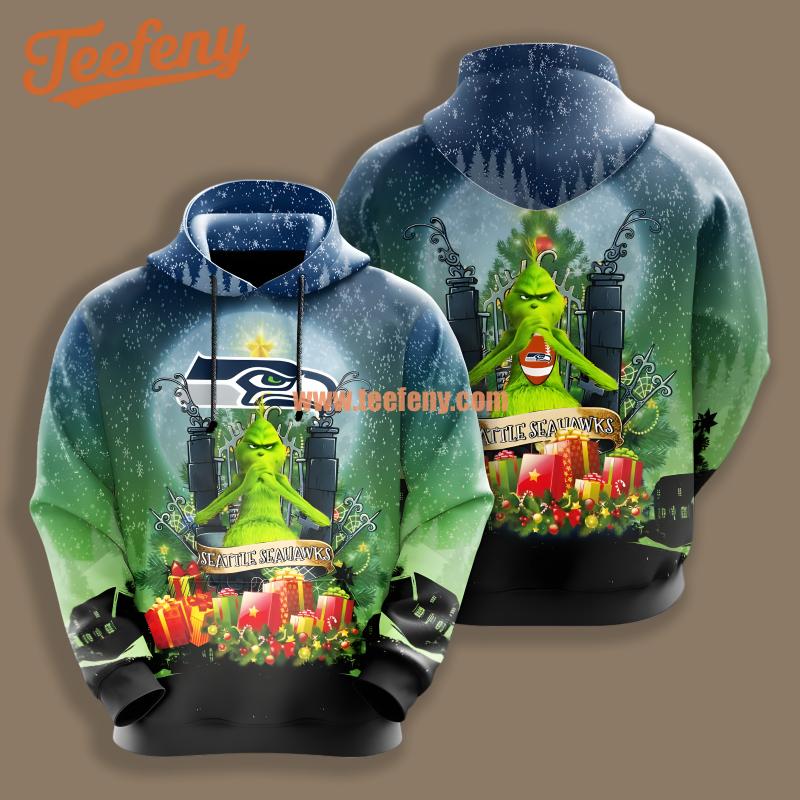 Seattle Seahawks Grinch Christmas Blue Realistic 3D Hoodie