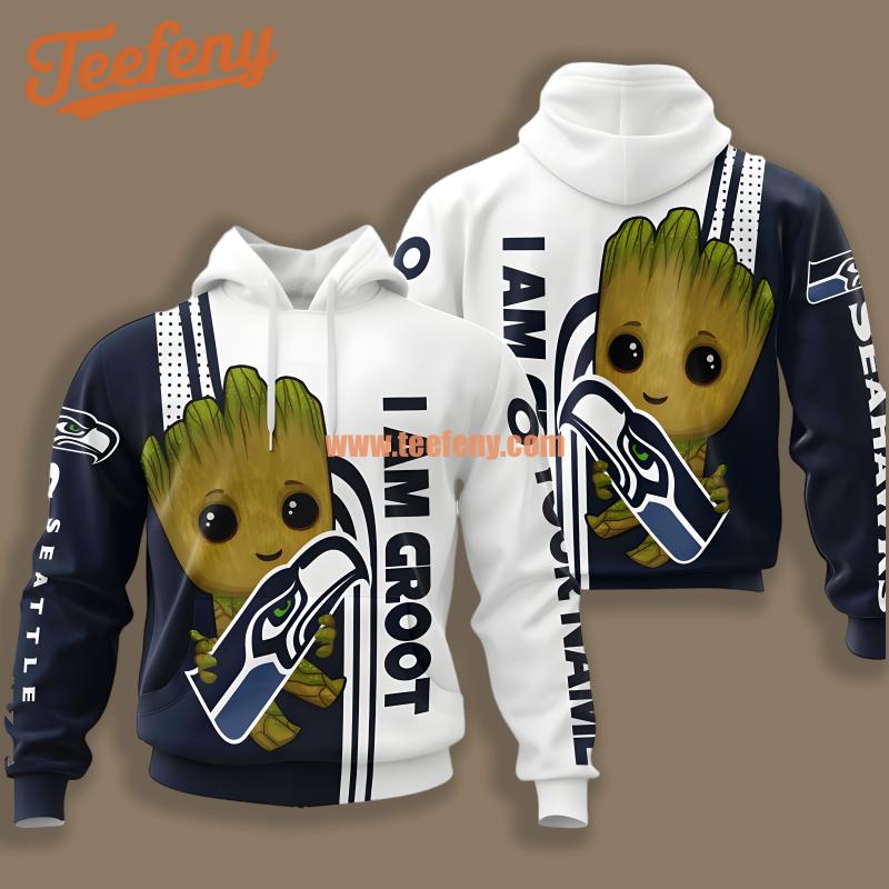 Seattle Seahawks Groot White Blue 3D Hoodie
