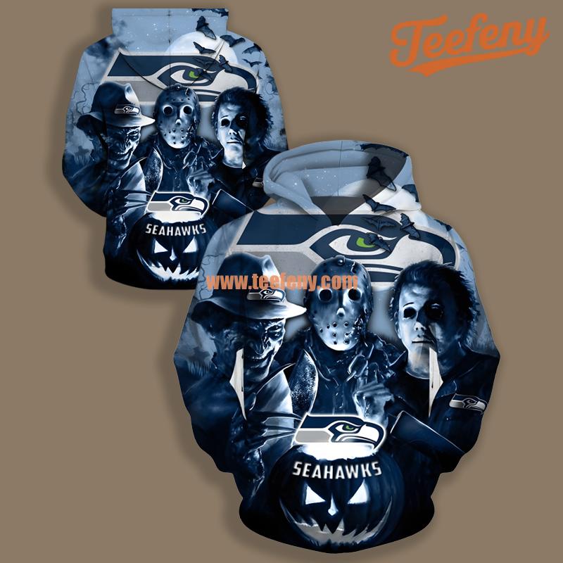 Seattle Seahawks Jason Michael Myers Halloween Blue Printed 3D Hoodie