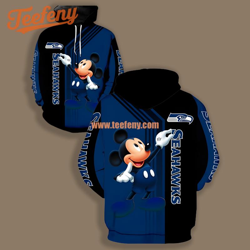Seattle Seahawks Mickey Mouse Christmas Blue Black Pullover 3D Hoodie