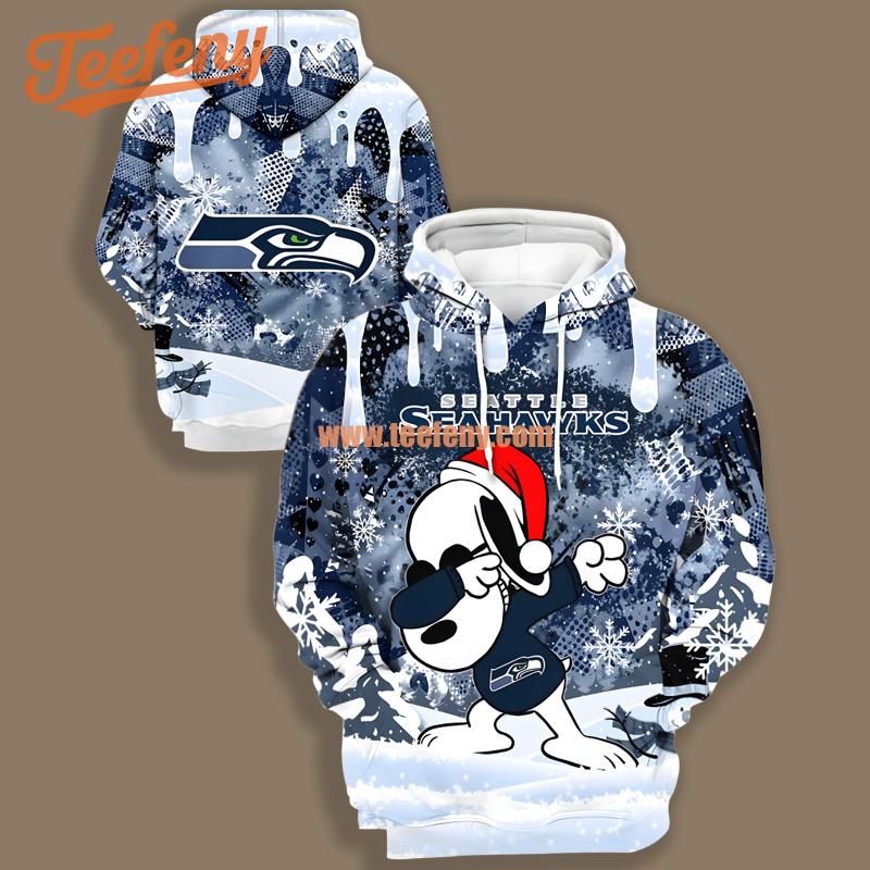 Seattle Seahawks Santa Snoopy Christmas Blue White Cool 3D Hoodie