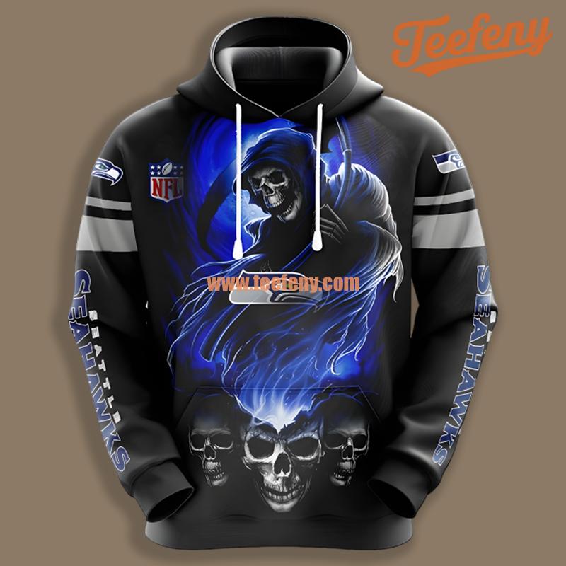 Seattle Seahawks Skull Blue Black Realistic 3D Hoodie