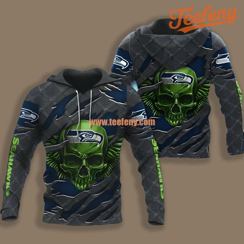 Seattle Seahawks Skull Crack Grey Boys 3D Hoodie
