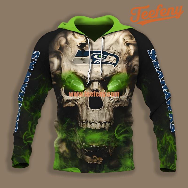 Seattle Seahawks Skull Fire Black Green Jacket 3D Hoodie