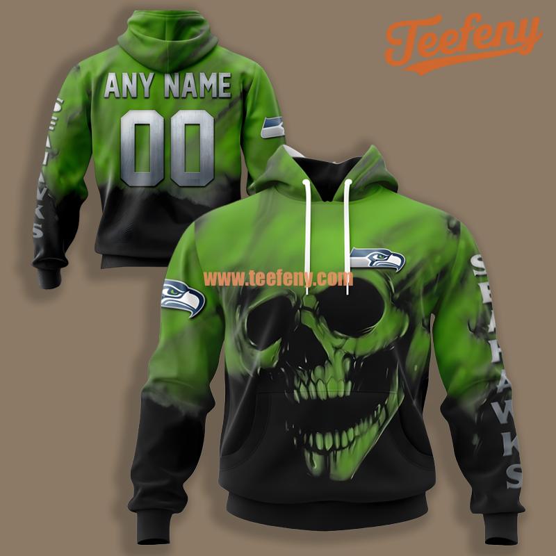 Seattle Seahawks Skull Green Black Pullover 3D Hoodie
