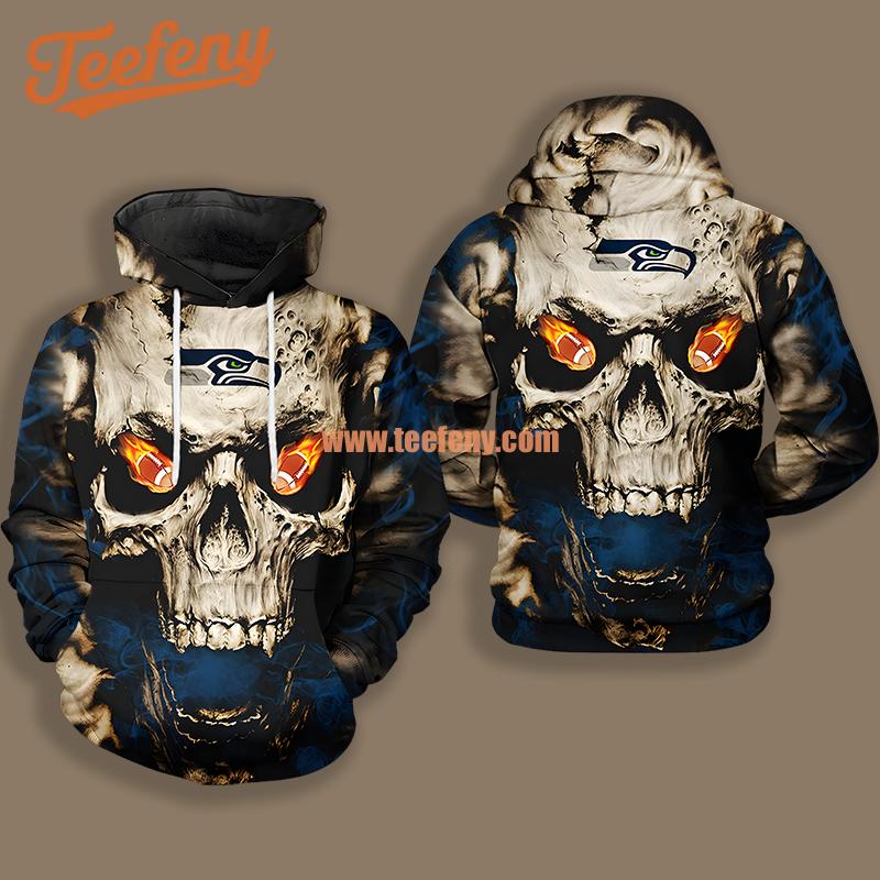 Seattle Seahawks Skull Grey Blue Novelty 3D Hoodie