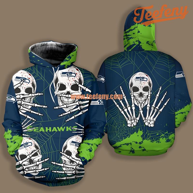 Seattle Seahawks Skull Halloween Green Blue Printing 3D Hoodie