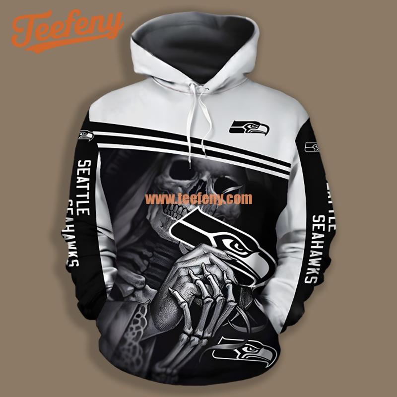 Seattle Seahawks Skull Halloween Grey Black Printed 3D Hoodie