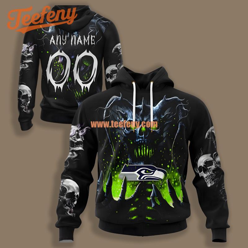 Seattle Seahawks Skull Power Rise Black Green Personalized 3D Hoodie