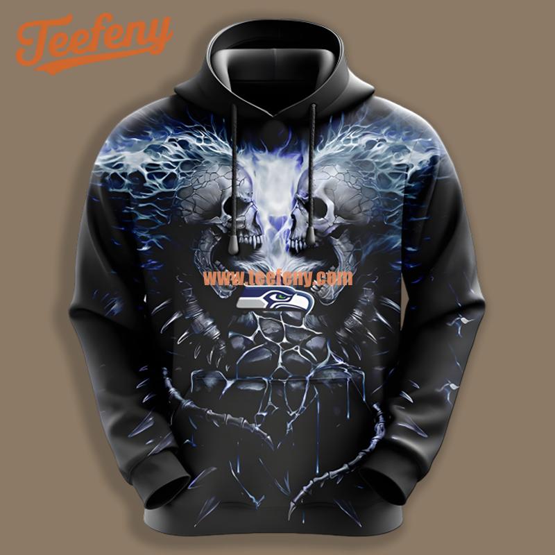 Seattle Seahawks Skull Unleash Blue Black Illusion 3D Hoodie
