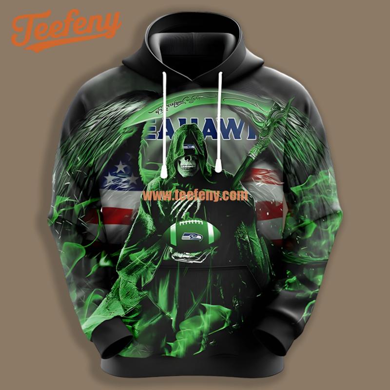 Seattle Seahawks Skull Uprising Green Black Illusion 3D Hoodie