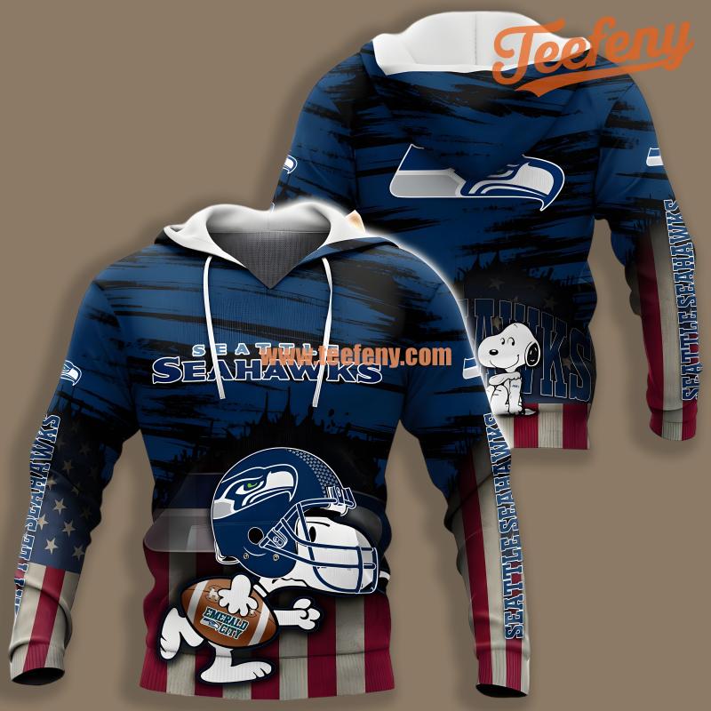 Seattle Seahawks Snoopy Blue Red Pullover 3D Hoodie