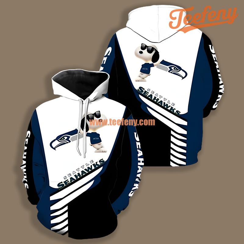 Seattle Seahawks Snoopy Christmas Blue White Boys 3D Hoodie