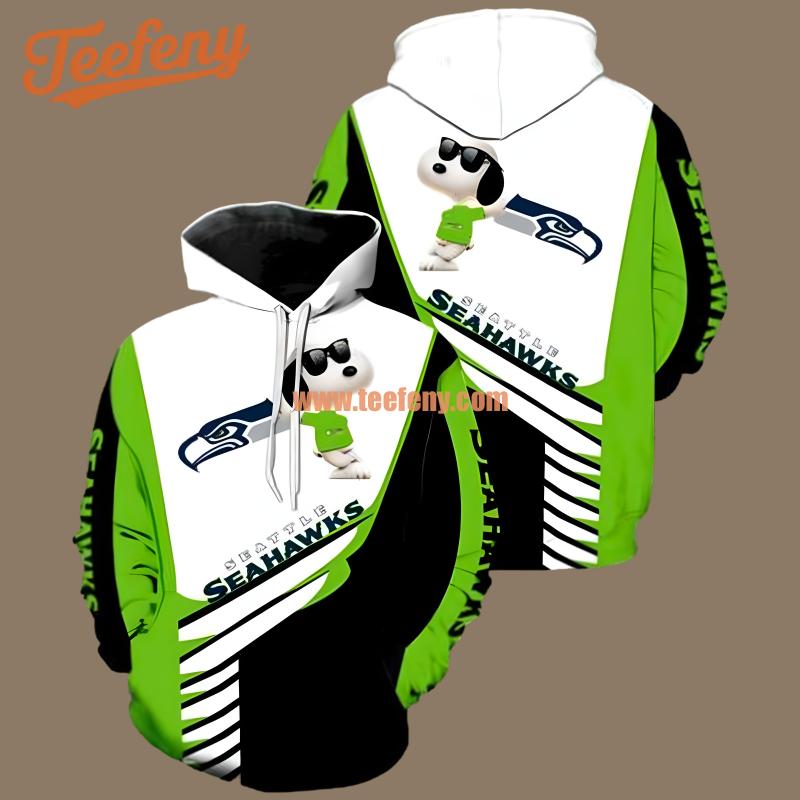 Seattle Seahawks Snoopy Christmas White Green For Sale 3D Hoodie
