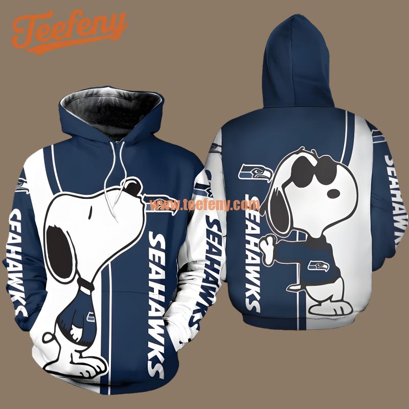 Seattle Seahawks Snoopy White Blue Novelty 3D Hoodie