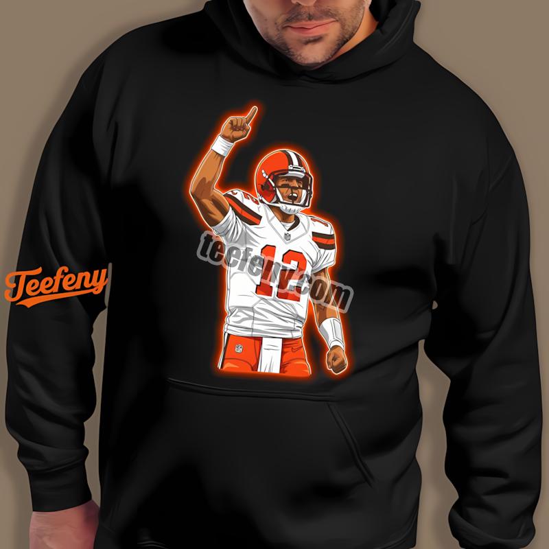 Shedeur Sanders Cleveland Browns White Jersey Victory Celebration Hoodie Shedeur Sanders Cleveland Browns White Jersey Victory Celebration Hoodie