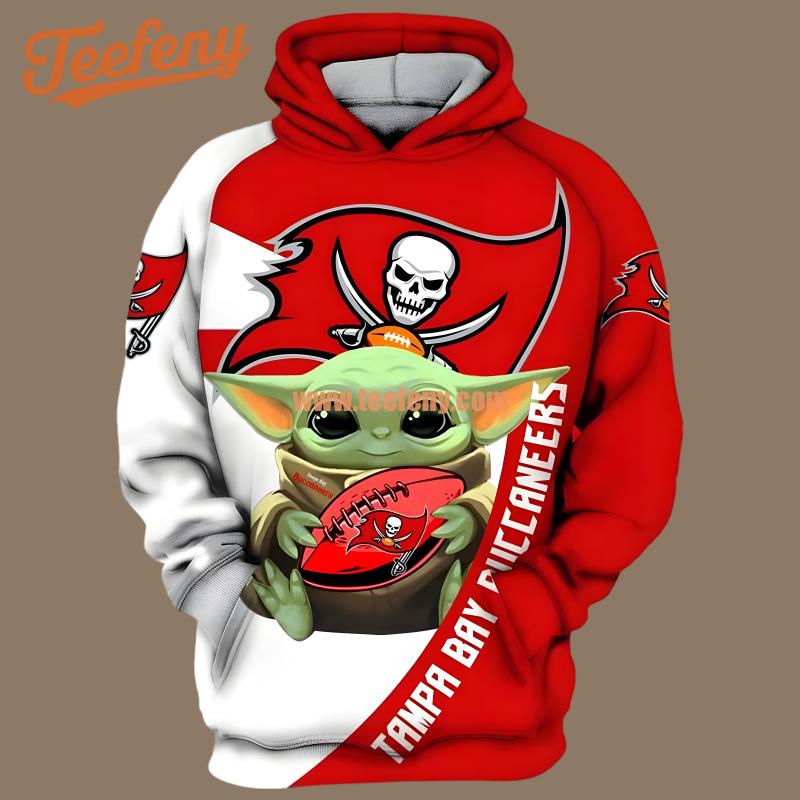 Tampa Bay Buccaneers Baby Yoda Grey Realistic 3D Hoodie