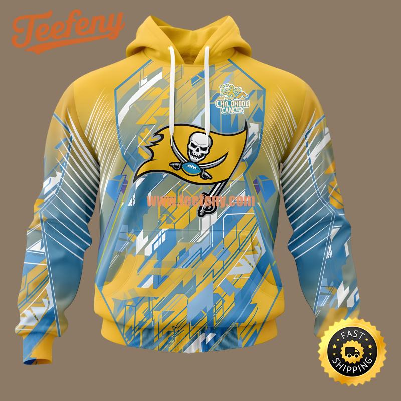 Tampa Bay Buccaneers Childhood Cancer Blue Yellow Illusion 3D Hoodie