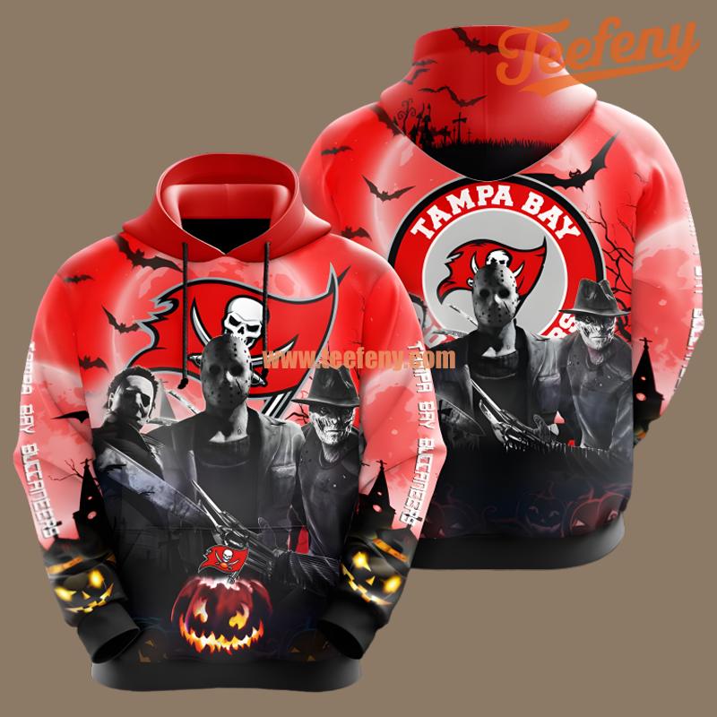Tampa Bay Buccaneers Freddy Krueger Michael Myers Halloween Red Black Pullover 3D Hoodie