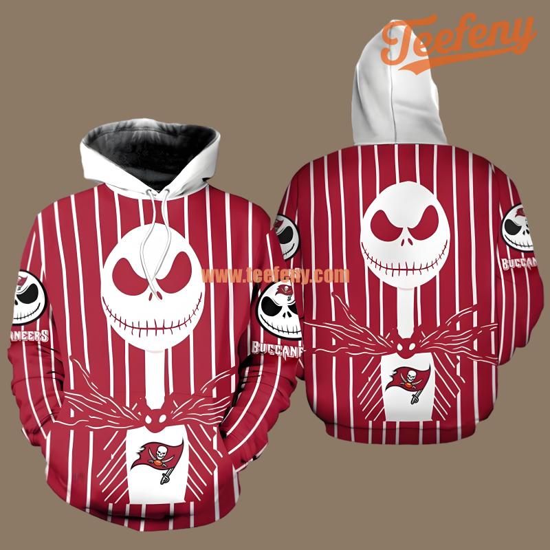 Tampa Bay Buccaneers Halloween Jack Skellington Red White Graphic 3D Hoodie