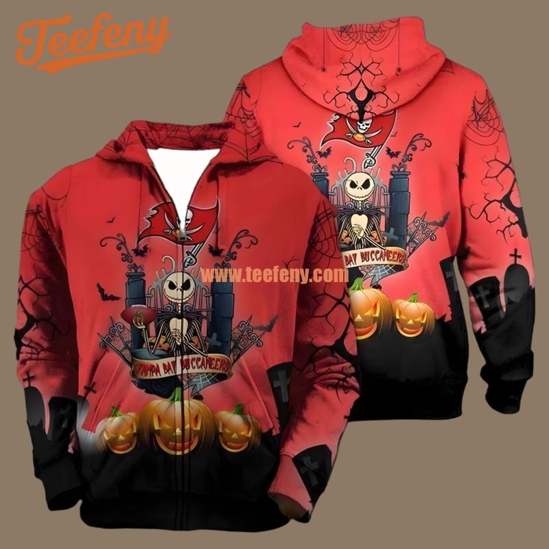 Tampa Bay Buccaneers Jack Skellington Pumpkin Halloween Red Black Print 3D Hoodie