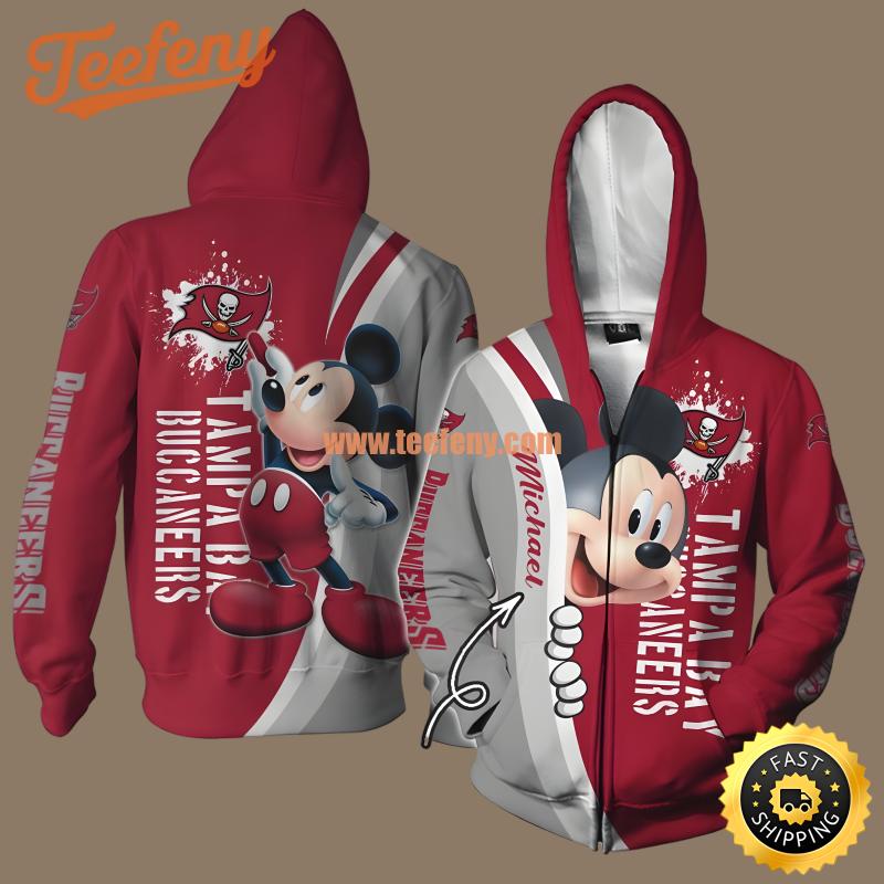 Tampa Bay Buccaneers Mickey Mouse Personalized Red Grey Full Print 3D Hoodie