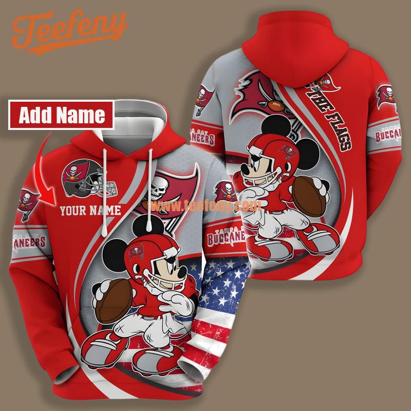 Tampa Bay Buccaneers Mickey Mouse Personalized Red Grey Printing 3D Hoodie