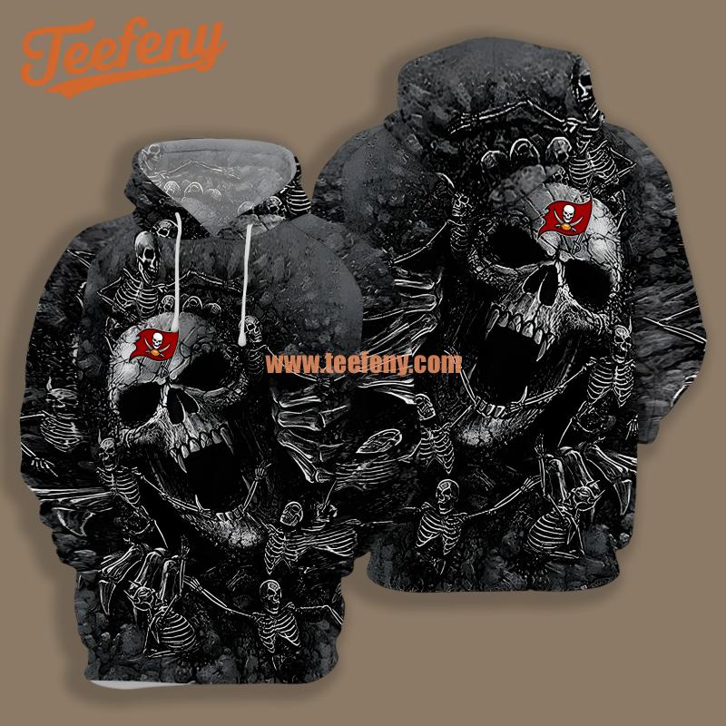 Tampa Bay Buccaneers Skull Black Grey Printing 3D Hoodie