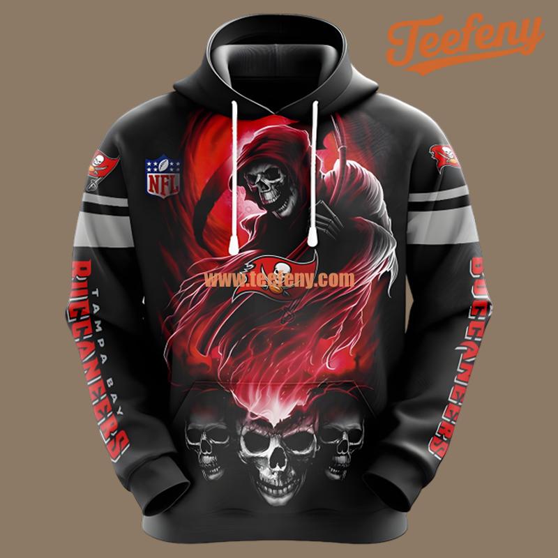 Tampa Bay Buccaneers Skull Red Black Zipper 3D Hoodie