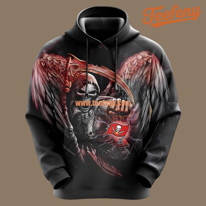 Tampa Bay Buccaneers Skull Spreads Its Wings Red Black Cool 3D Hoodie