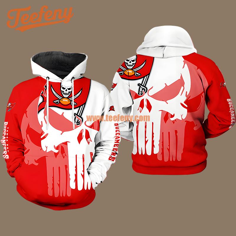 Tampa Bay Buccaneers Skull White Red Graphic 3D Hoodie