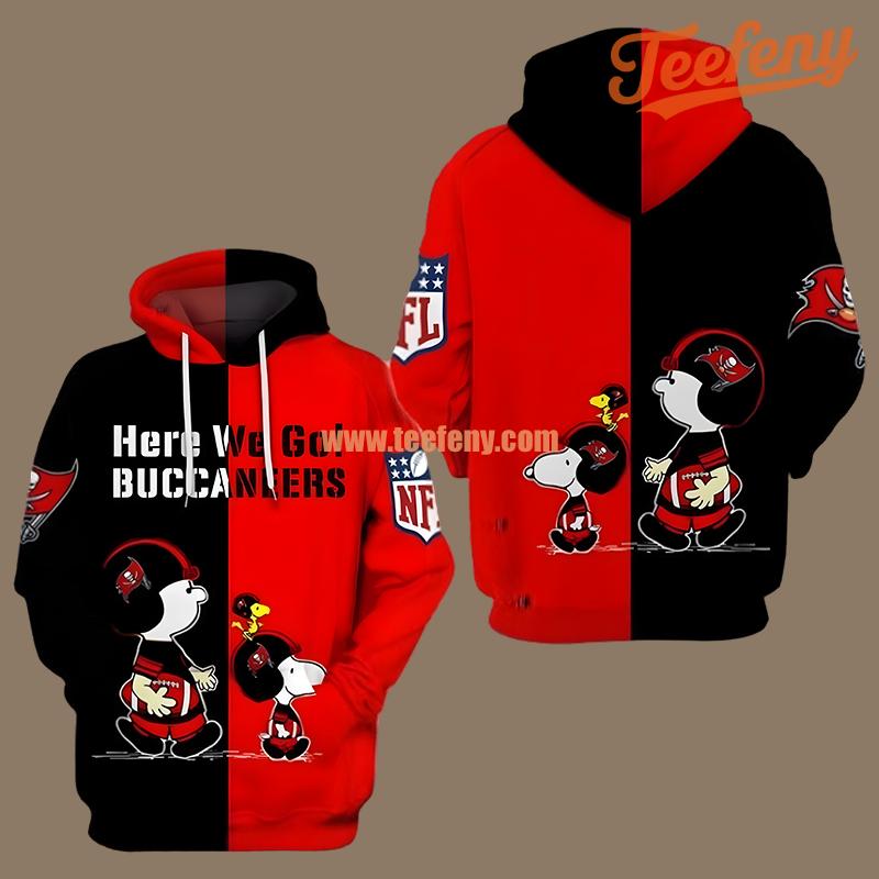 Tampa Bay Buccaneers Snoopy Charlie Brown Woodstock Red Black Mens 3D Hoodie