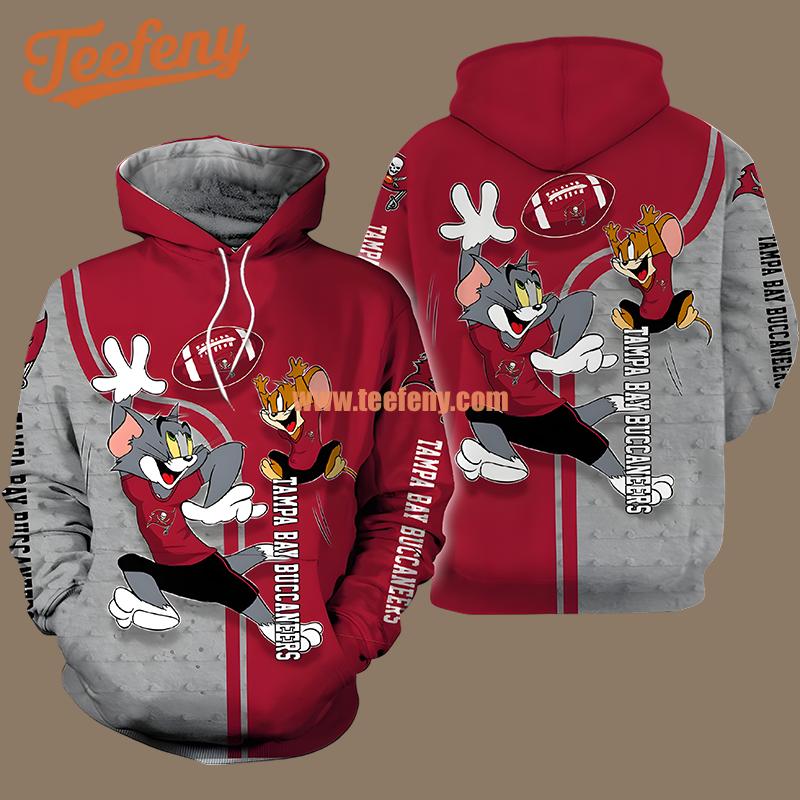 Tampa Bay Buccaneers Tom And Jerry Red Grey 3D Hoodie Pullover