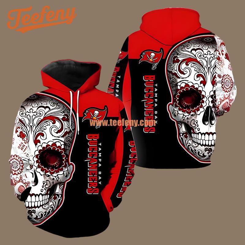 Tampa Bay Buccaneers Tribal Skull Black Red 3D Graphic Hoodie