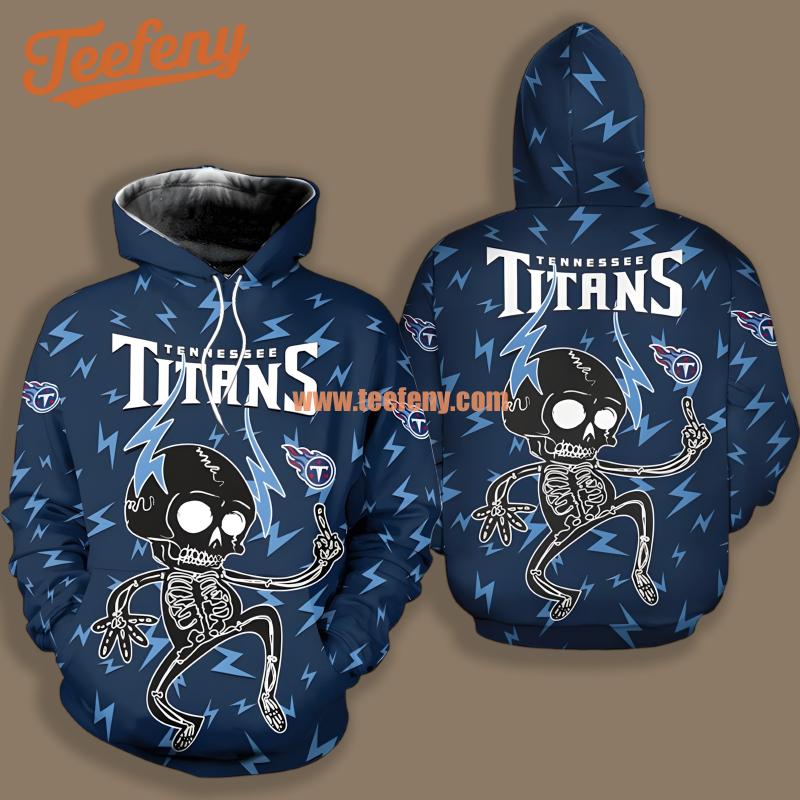 Tennessee Titans Funny Skeleton Blue Zipper 3D Hoodie