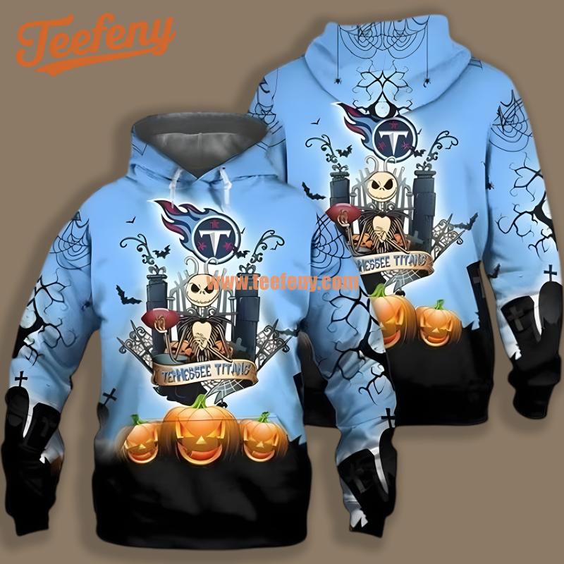 Tennessee Titans Halloween Jack Skellington Blue Mens 3D Hoodie