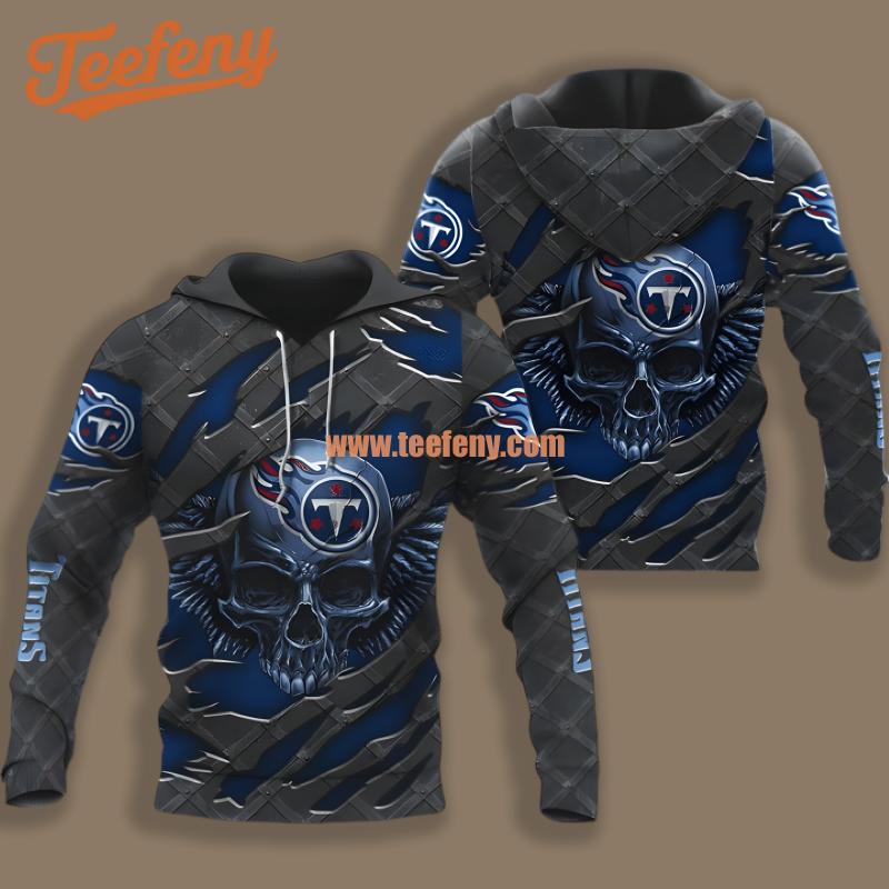 Tennessee Titans Horror Skull Logo Black Design 3D Hoodie