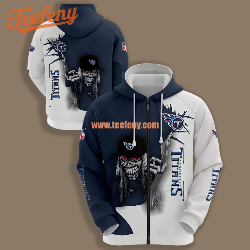 Tennessee Titans Iron Maiden White Blue Printed 3D Hoodie