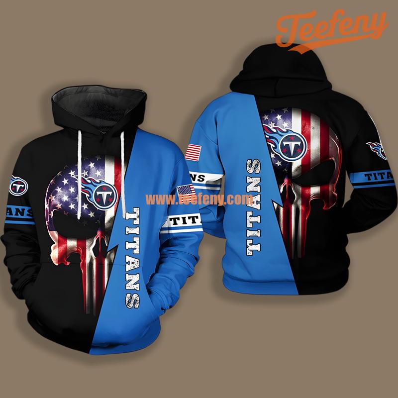 Tennessee Titans Skull America Flag Blue Unisex 3D Hoodie
