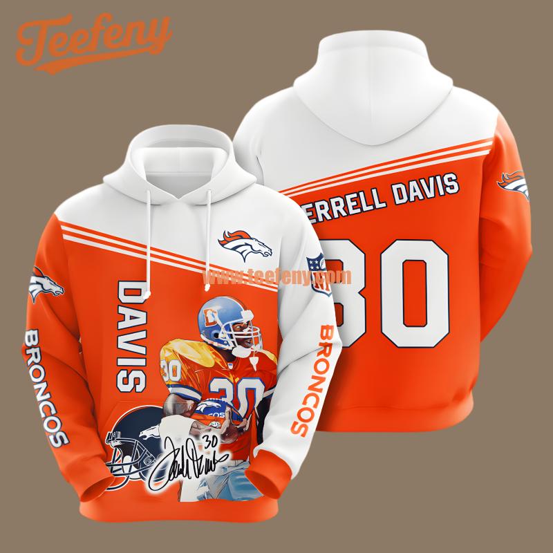 Terrell Davis Denver Broncos Orange 3D Realistic Hoodie