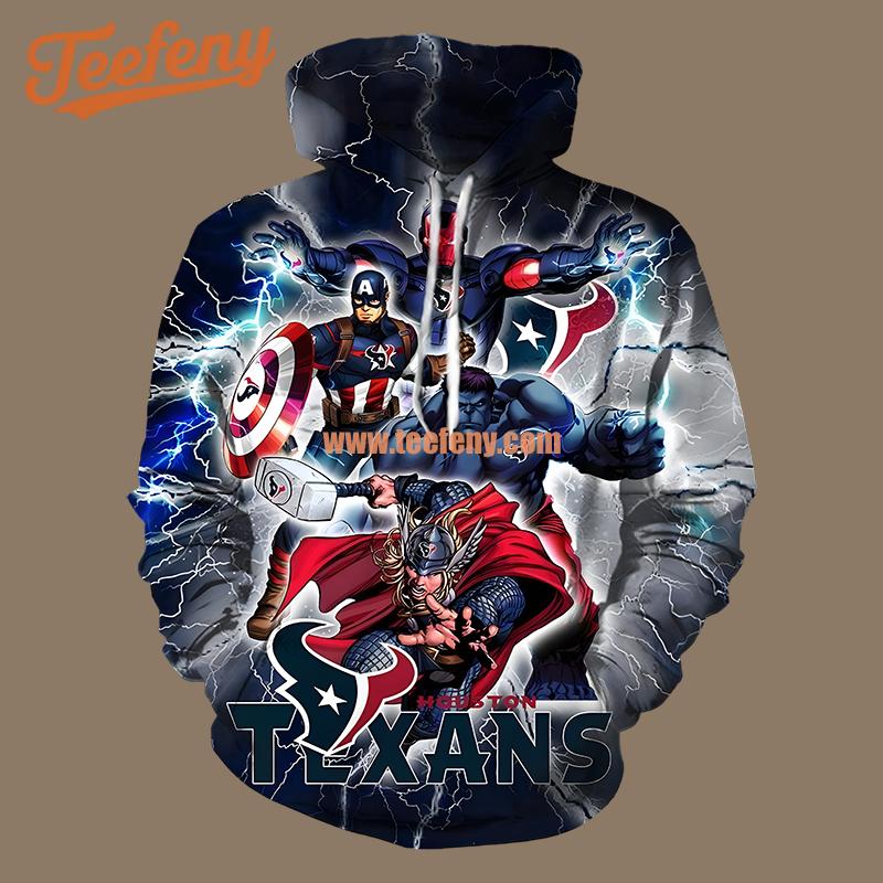 The Avengers Houston Texans Grey 3D Hoodie Zipper