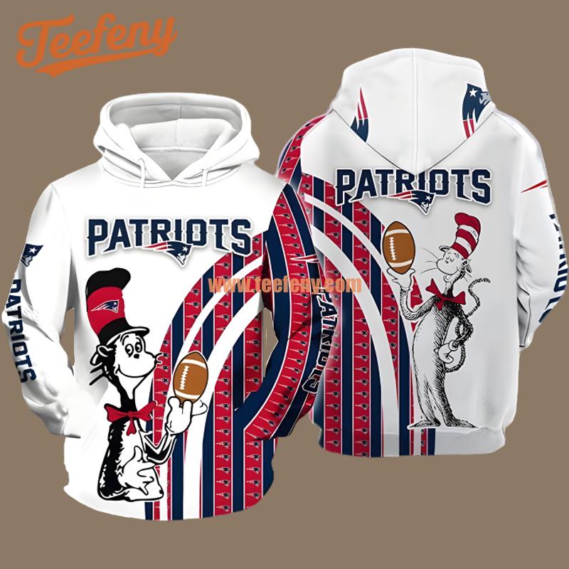 The Cat In The Hat New England Patriots White Red 3D Realistic Hoodie