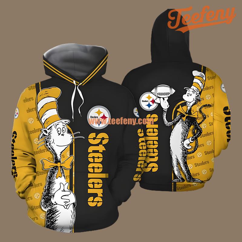 The Cat In The Hat Pittsburgh Steelers Yellow Black 3D Hoodie For Men