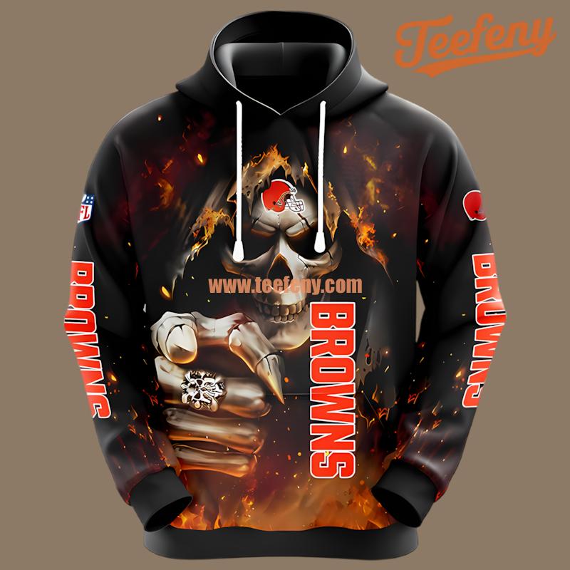 The Death And Hellfire With Cleveland Browns Logo Black 3D Hoodie For Men