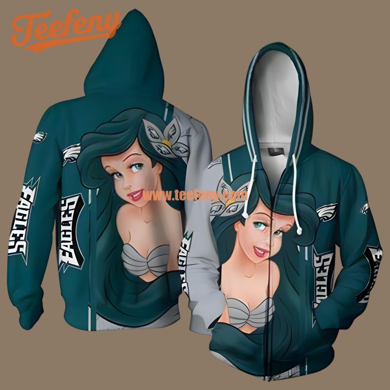 The Little Mermaid Philadelphia Eagles Blue 3D Graphic Hoodies