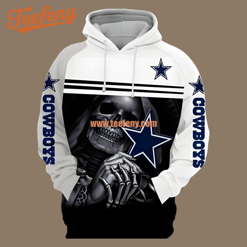 The Nun Skeleton Keeps Dallas Cowboys White Blue 3D Hoodie Printing