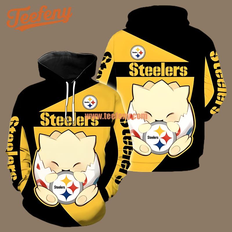 Togepi Pokemon Pittsburgh Steelers Yellow Black 3D Puff Print Hoodie