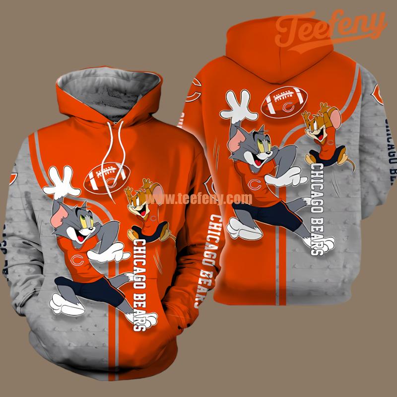 Tom And Jerry Chicago Bears Grey Orange 3D Unisex Hoodies