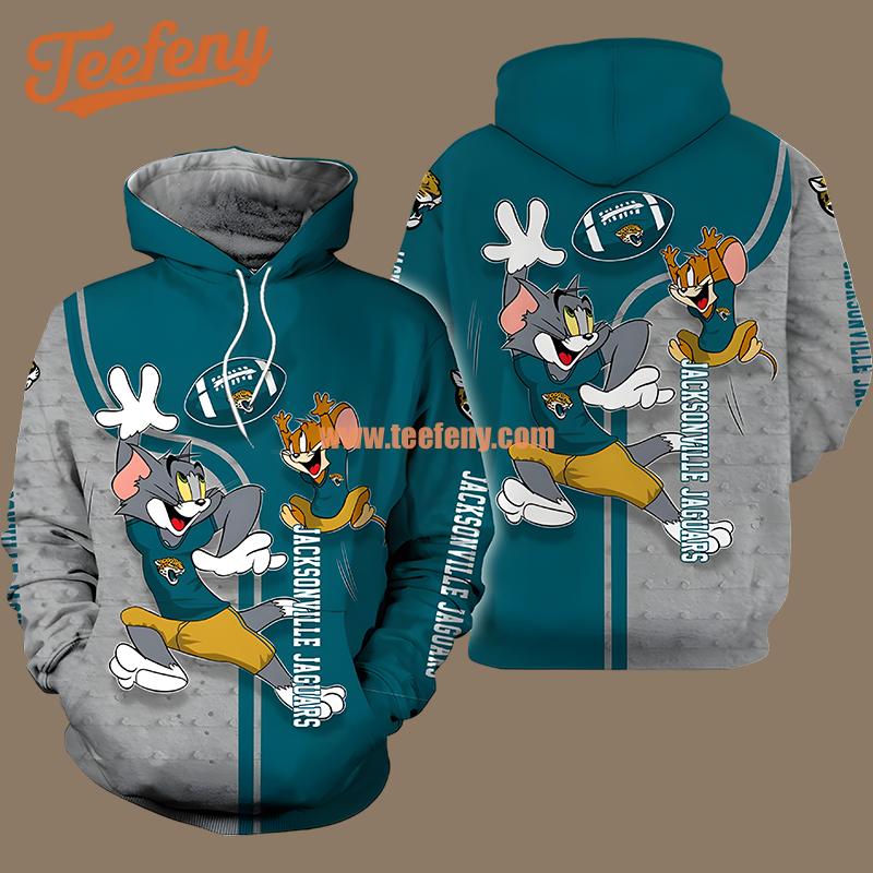 Tom And Jerry Jacksonville Jaguars Light Blue Grey 3D Graphic Hoodie